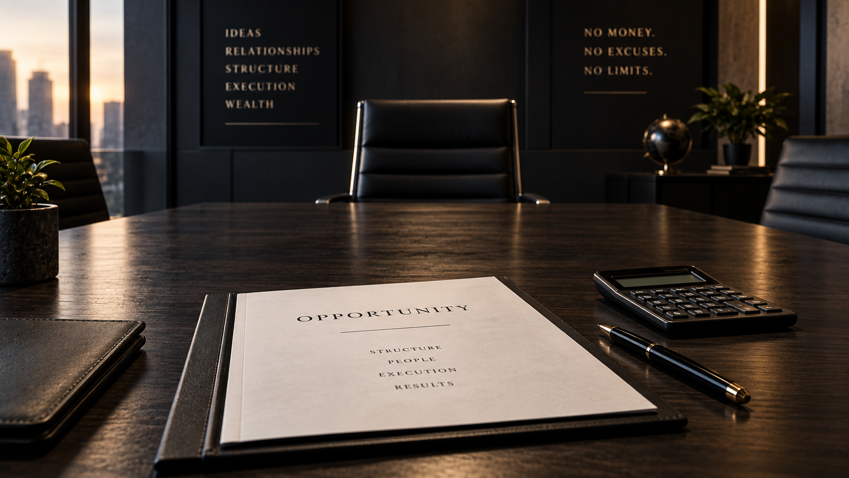 Luxury executive boardroom with long conference table